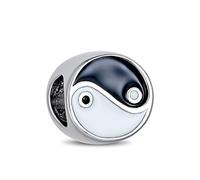 Bling Jewelry Tondo Nero Bianco Equilibrio Yin Yang Inspirational Charm Bead Per Donne Per Adolescenti .925 Argento Adatto A Bracciale Europeo