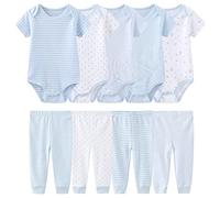 TONE Baby Gilet Body Manica Corta Onesies Baby Pantaloni Pantaloni per Neonati Ragazzi e Ragazze 0-3m/3-6m/6-9m/9-12m Cotone Blu 2 6 Meses