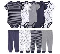 Tone, body a maniche corte, 5 pezzi e leggings pantaloni, set da 4 pezzi, per neonati e ragazze, 0-3 m/3-6 m/6-9 m/9-12 m, cotone blu navy 6 mesi
