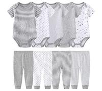 Tone, body a maniche corte, 5 pezzi e leggings pantaloni, set da 4 pezzi, per neonati e ragazze, 0-3 m/3-6 m/6-9 m/9-12 m, cotone Grigio 6 mesi