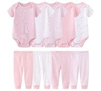 Tone, body a maniche corte, 5 pezzi e leggings pantaloni, set da 4 pezzi, per neonati e ragazze, 0-3 m/3-6 m/6-9 m/9-12 m, cotone rosa 6 mesi