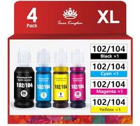 Toner Kingdom 102 104 Inchiostro Compatibile per Epson 102 o 104 Ink, per Epson EcoTank ET-2711 ET-2714 ET-2750 Unlimited ET-2810 ET-2820 ET-3700 ET-3750