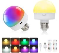 ToneRiso 2 lampadine ricaricabili USB C con telecomando, lampadine a batteria da 3 W, 16 colori, dimmerabili, campeggio all'aperto, lampadina di emergenza con portalampada rimovibile E27