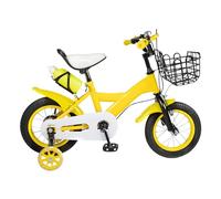 TONFEION Bicicletta per bambini da 12 pollici, con ruote di supporto e cestino, bicicletta per ragazzi e ragazze dai 2 ai 4 anni, portata 80 kg, regolabile in altezza, colore giallo