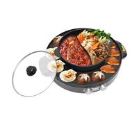 TONFEION Hot Pot - Pentola elettrica 2 in 1, con barbecue, 2200 W, 220 V, con piastra di cottura rimovibile, 52 x 18,5 cm, per 4-8 persone (nero)