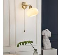 TONFON Applique da parete a LED for interni con interruttore a cordino, lampada da parete vintage in ottone, paralume in vetro bianco, illuminazione da parete moderna E27 for corridoio, studio(A)