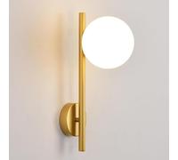 TONFON Lampada da Parete a Globo in Vetro Bianco Latte, Moderna Illuminazione nordica for Interni, Applique da Parete con Paralume a Sfera, Lanterna da Parete for Camera da Letto, Comodino(Gold)
