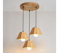 TONFON Lampadario in legno a 3 luci con paralume in legno, lampada a sospensione in stile fattoria, altezza regolabile, lampada a sospensione for isola cucina, soggiorno, camera da letto, comodino, sa