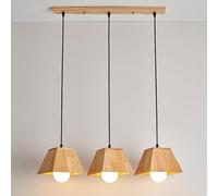 TONFON Lampadario in legno a 3 luci con paralume in legno, lampada a sospensione in stile fattoria, altezza regolabile, lampada a sospensione for isola cucina, soggiorno, camera da letto, comodino, sa