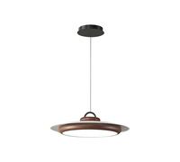 TONFON Lampadario Rotondo Ultrasottile in Metallo con Paralume in Acrilico, Lampada a Sospensione a LED dimmerabile con venature del Legno di Noce, for Isola Cucina, Soggiorno, Comodino