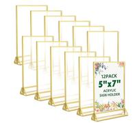 TonGass Confezione da 12 cornici standard da 5 x 7 in acrilico bifacciale con numeri da tavolo da matrimonio, porta cartelli trasparenti con bordo dorato da 3 mm e supporto verticale
