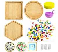 Tongboke 8 Pezzi Sottobicchieri in Mosaico Set, con Piastrelle a Mosaico, Base Sottobicchiere in Bambù, Bambini Giochi Creativi, per Attività Artigianali, Attività Genitore-Figlio