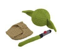 Tongdejing - Set di costume da bambino, per compleanno, morbido, realizzato a mano all'uncinetto, per la fotografia e il pannolino, con cappello da Yoda, ideale come regalo per la doccia