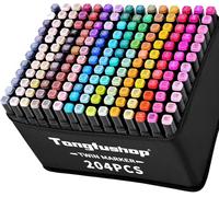 Tongfushop Marcatore 204 Colori, Pennarelli Doppia Punta Impermeabile, Marker Pen con Base e Borsa Nera per il Trasporto, Pennarelli Professionali da Disegno per Studenti, Fumettisti