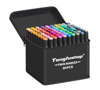Tongfushop Set di pennarelli a punta fine, 80 colori, con scalpello e punta fine, 2 secondi, ad asciugatura rapida, set di pennarelli artistici per disegno, design, rendering, lettere, manga