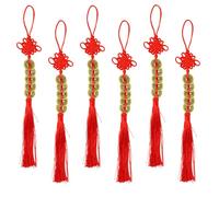 TONGIHS 6 pezzi Nodo Cinese Monete, per Casa, Ufficio, Interni auto, Rosso | Rame&Poliestere,Lunghezza circa 27-28cm,Brillante,Morbido e liscio,con un significato simbolico unico,per Salute e Successo