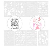 TONGIHS 8 Pz Stencil per Lettere,per Scrapbooking,Disegno,Graffiti,Bianco