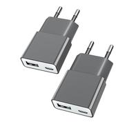 TONGKTAI Caricatore USB Ultra Sottile 5W - Doppia Porta USB-C e USB-A (5V 1A), ideale per dispositivi come iPhone, Samsung, AirPods, fotocamere, power bank e altro - 2 pezzi - Grigio