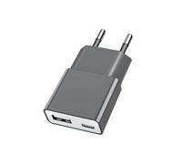 TONGKTAI Caricatore USB Ultra Sottile 5W - Doppia Porta USB-C e USB-A (5V 1A), ideale per dispositivi come iPhone, Samsung, AirPods, fotocamere, power bank e altro - Grigio