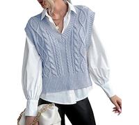 Tongmingyun Maglione da donna con scollo a V, maglione con cavo, colore solido, senza maniche, vestibilità senza maniche, Blu, XXL