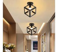 TONGNIDA Retro Square Iron Plafoniera, E26/E27 Base Nero Industriale Semi Flush Mount Plafoniera, Diametro 22CM Lampada da Ingresso per Restuarant,Camera da letto