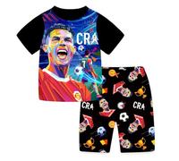 TONGQUD Set di pigiami per ragazzi 2 pezzi a maniche corte, con Ronaldo n. 7, per i tifosi, in cotone estivo, morbido, set di pigiami, notte e giorno, Red02., 12-13 Years