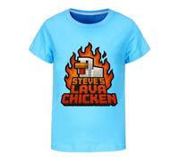 TONGQUD T-shirt Steve's Lava Chicken Boys Cartoon T-shirt 100% cotone a maniche corte per bambini dai 4 ai 13 anni, Cielo, 9-10 Anni