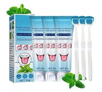 Tongue Cleaning Gel with Tongue Scraper Brush, 50g Tongue Cleaning Brush Kit, Scraper, Scrubber, Oral Deodorant, Mint Scent Remove Bad Breath And Freshen Breath (3Pcs)