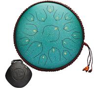Tongue Drum Verde, 14 Note da 15 Pollici, Tamburo per Lingua in Acciaio, con Custodia per il Trasporto, Bacchette e Copertura per Yoga, Meditazione, Guarigione del Suono