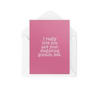 Tongue in Peach Biglietto divertente per coppie - I Really Love You & Your Gremlin Feet - Husband Wife Cards - San Valentino - Fidanzata Fidanzata - Anniversario - CBH1461