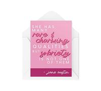 Tongue in Peach Carte divertenti | Sobriety Is Not One Of Them Card | Per il suo compleanno Jane Austin citazione Banter Bestie collega ubriaco Prosecco Joke | CBH590
