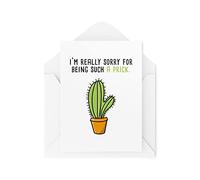 Tongue in Peach Divertente biglietto scusa | For Being Such A Pr* ck Card | Per lei scuse Cactus scherzi fidanzato fidanzata amico trucco regalo scherzo | CBH587, bianco, 21 x 15 x 0,2 cm