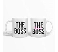 Tongue in Peach Set di tazze per San Valentino Boss Real Boss Set di tazze regalo per coppie Banter lui e lei Regali di nozze Tazza da caffè Regali TIP_WHITEMUG_MBH583-4 bianco