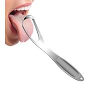 Tongue Scraper Cleaner, Oral Hygiene Tool, Stainless Steel Fan Shape, Anti-Rust Ergonomic Design, Daily Freshs Breath Use in Bathroom, 14.5x3.5cm Silver Gray Gold