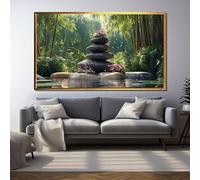 TONGYINLI Arte murale con pietre da giardino | Poster e stampe con bambù e fiori | Decorazione murale con natura | Dipinto su tela con riflessi zen sull'acqua (30x50 cm/senza cornice)