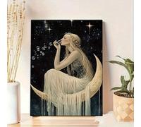 TONGYINLI Dea della luna su una falce, dipinto a olio su tela, stampe artistiche per soggiorno, immagini estetiche, poster decorativi da parete (60x90 cm/cornice interna)