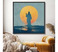 TONGYINLI Dipinto su tela con la silhouette di Gesù, poster e stampe dell'alba, murale religioso cristiano, decorazione d'interni ispiratrice (65x65 cm/cornice interna)