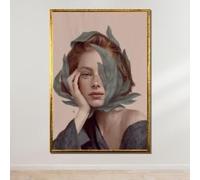 TONGYINLI Dipinto su tela con ritratto botanico astratto, poster e stampe di donna con foglie, opera d'arte murale minimalista ispirata alla natura (30x40 cm/senza cornice)