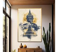 TONGYINLI Dipinto su tela con ritratto di Buddha sereno, poster e stampe di meditazione, arte murale spirituale, decorazione murale per la casa del tempio (80x120 cm/senza cornice)