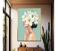 TONGYINLI Dipinto su tela con ritratto di donna nordica, eleganti poster e stampe floreali, arte murale botanica, murale minimalista per la casa (30x40 cm/cornice interna)