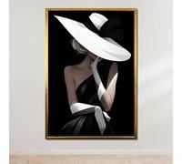 TONGYINLI Dipinto su tela di donna sofisticata con cappello, quadri da parete con ritratti glamour alla moda, poster con stampa di donna in bianco e nero (60x80 cm/cornice interna)