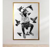 TONGYINLI Dipinto su tela Libertà e solitudine, poster e stampe surreali di uccelli e ragazzi, opera d'arte in bianco e nero, decorazione murale astratta (70x110 cm/senza cornice)