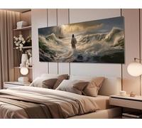TONGYINLI Dipinto su tela raffigurante Gesù che cammina sull'acqua, poster e stampe religiose, scena biblica, per la stanza, murale decorativo per la casa (40x120 cm/cornice interna)