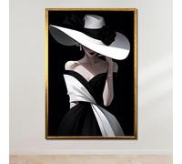 TONGYINLI Elegante ritratto di donna su tela, poster e stampe con cappello in bianco e nero, arte murale alla moda, per soggiorno, arredamento per la casa (40x60 cm/senza cornice)