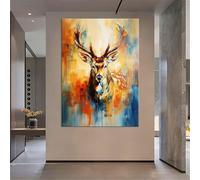TONGYINLI Grande cervo da parete, poster e stampe su tela con cervo colorato per la decorazione del soggiorno, quadri con ritratti di animali, cornice 50x70 cm