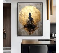 TONGYINLI Grande dipinto di Buddha, quadri murali con ritratti minimalisti | Poster con stampa della testa di Buddha in oro, opera d'arte per l'arredamento del soggiorno, cornice 60x80 cm