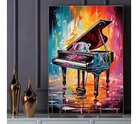TONGYINLI Grande stampa su tela di pianoforte colorato astratto, dipinto a olio, poster a tema musicale vibrante, decorazione da parete, per l'arredamento del soggiorno (80x120 cm/cornice interna)