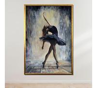 TONGYINLI Graziosa ballerina di danza classica in tela nera, dipinto a olio, elegante arte murale di ballerina, poster e stampe di danza, decorazione da parete per la casa (30x40 cm/senza cornice)