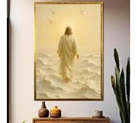 TONGYINLI Opera d'arte Holy Light Walk: dipinto sereno su tela di Gesù sull'acqua con poster e stampe per soggiorno, decorazione da parete per la casa (20x30 cm/cornice interna)