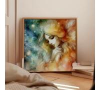 TONGYINLI Poster con ritratto di ragazza ad acquerello: dipinto a olio su tela, arte murale spirituale e sognante, per la decorazione della camera da letto (50x50 cm/cornice interna)